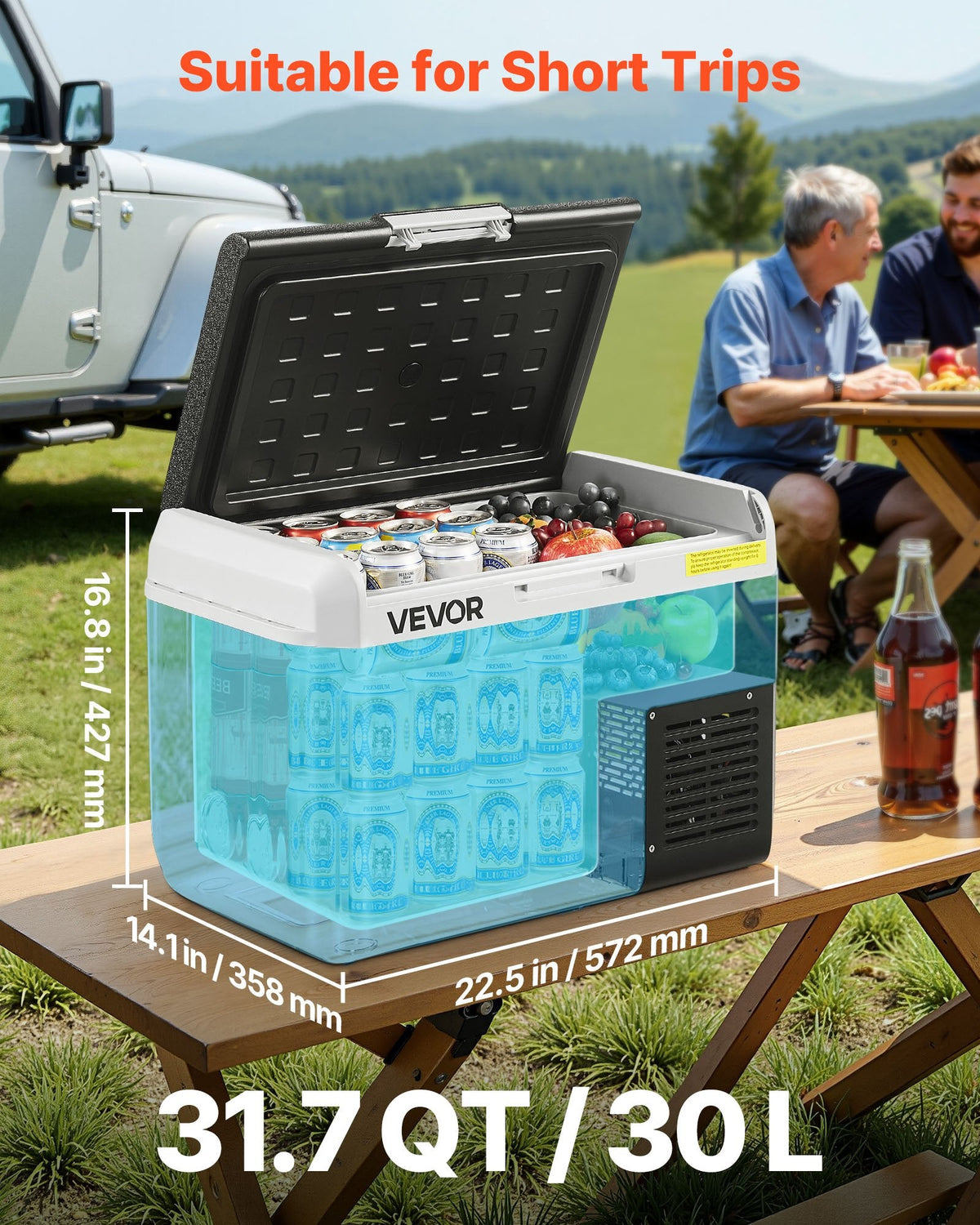 12V Portable Car Fridge Freezer 31.7QT | Fast Cooling, -4°F to 68°F