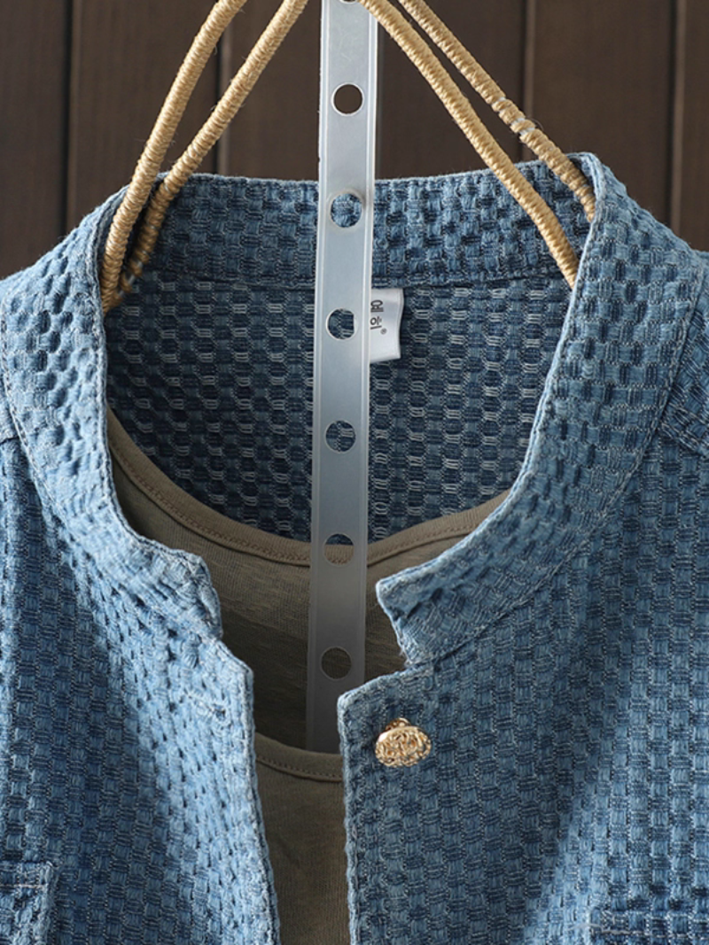 Textured Denim Cotton Women’s Denim Jacket with Gold Buttons, Relaxed Shacket