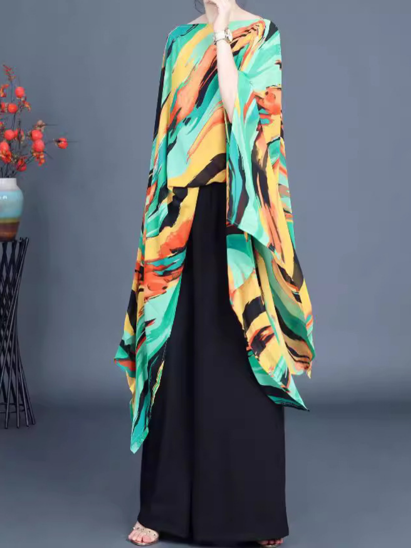 Women's Summer Fashion Colorful Irregular Loose Bat Sleeve Top Sun Protection Shirt