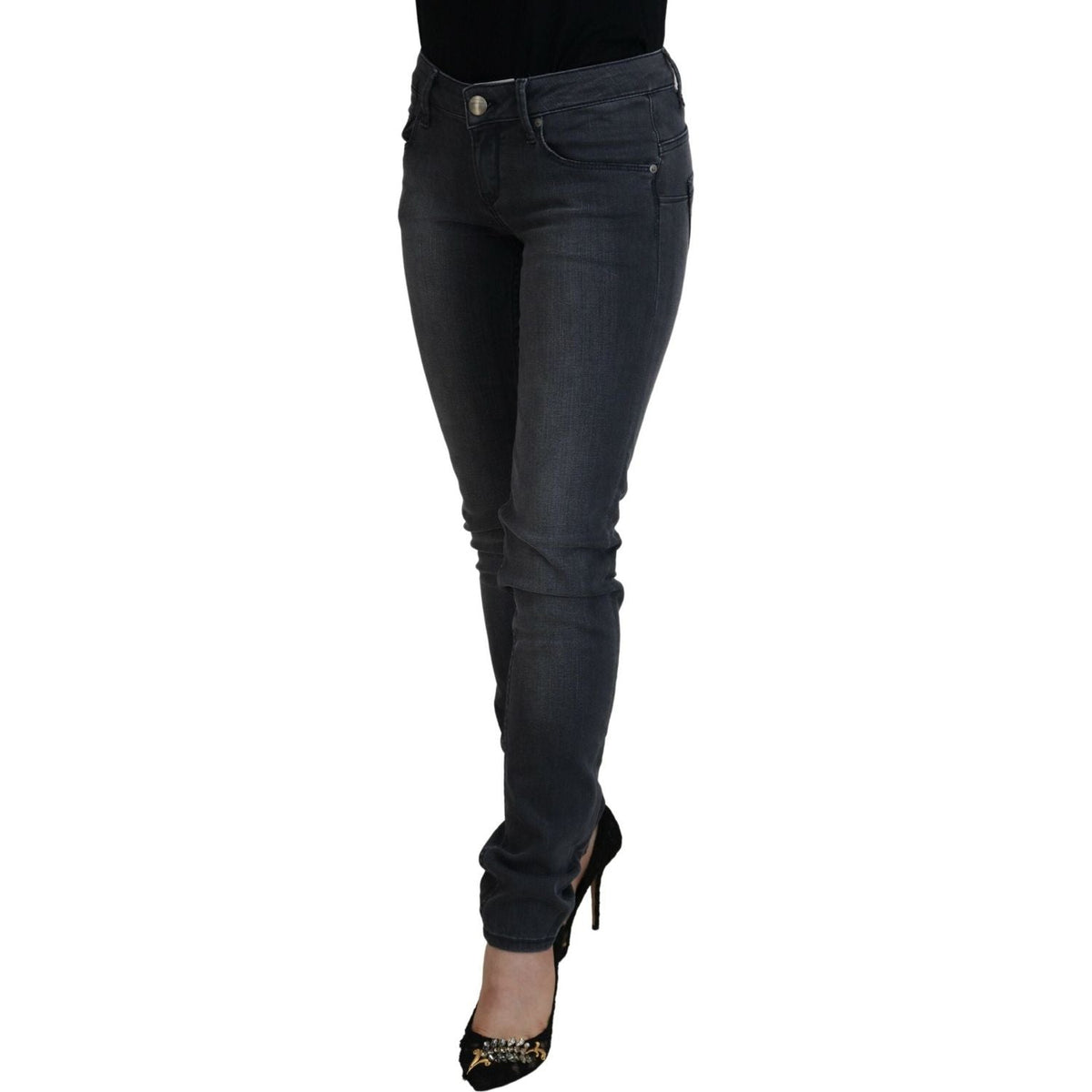 Acht Gray Cotton Skinny Low Waist Women Casual Denim Jeans