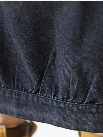 Minimal Utility Denim Dress with Pockets, Sleeveless V-Neck Midi Silhouette