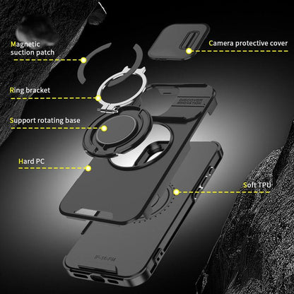 Case with Slide Camera Cover & Rotatable Ring Kickstand,  Grade Shockproof Protective Case for iPhone 11/12/13/14/15/16/17 Series