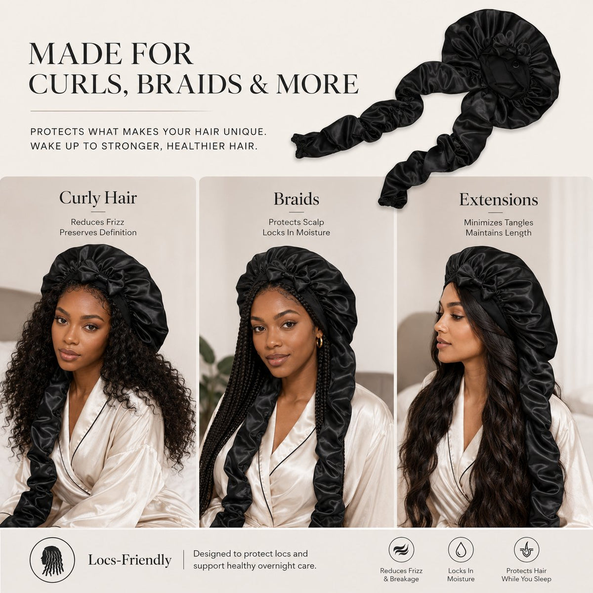 BUY 1 GET 1 FREEüî• Silk Bonnet for Long Curly Hair