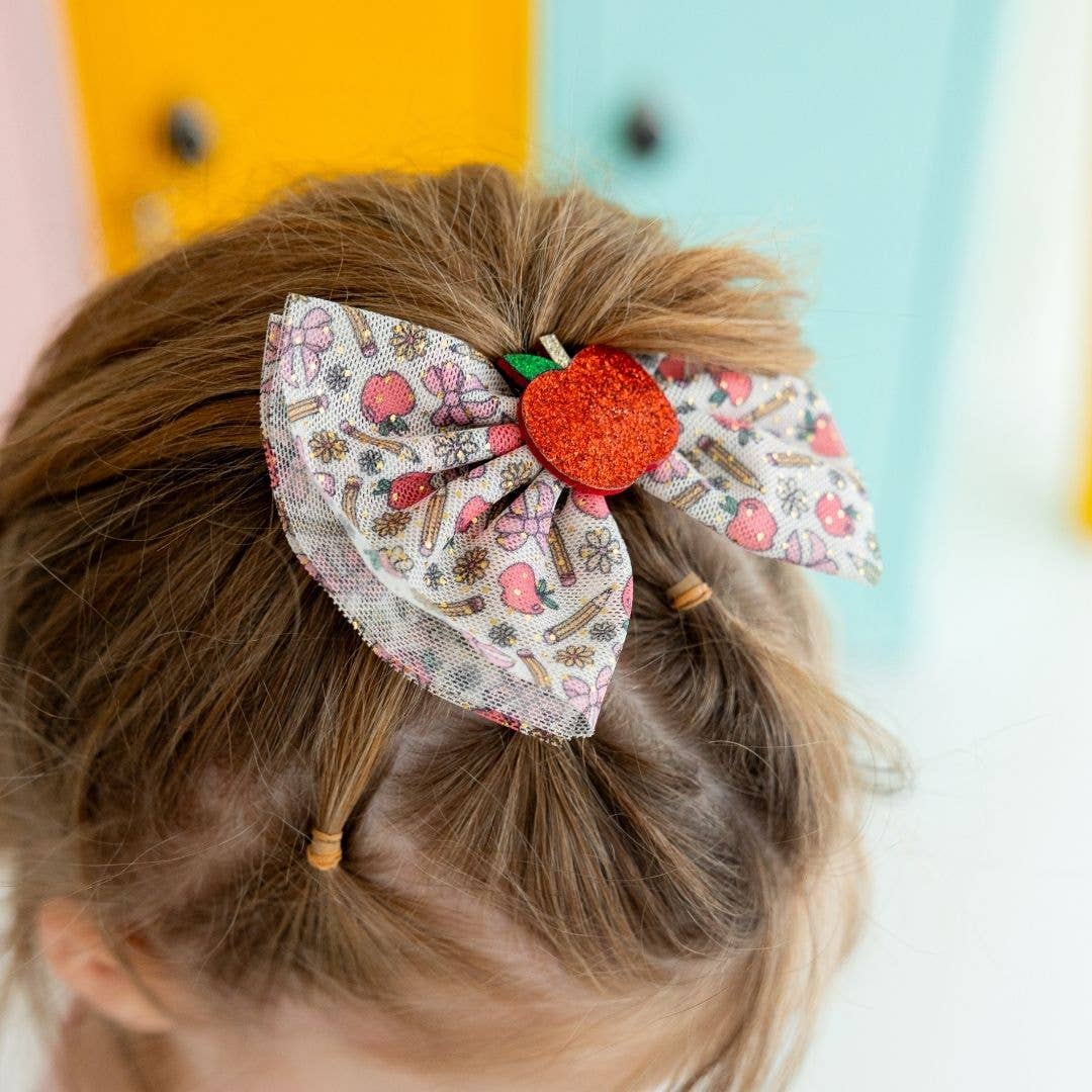 Back to School Cutie Tulle Bow Clip