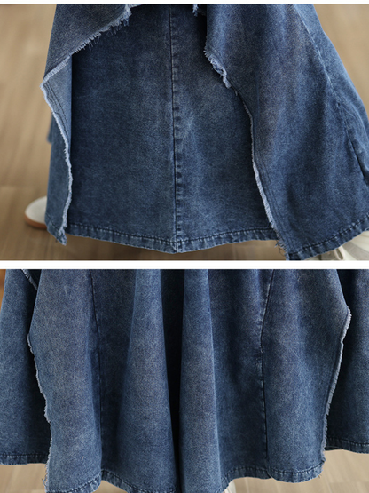 Artful A-Line Denim Maxi Skirt with Drawstring Waist, Cotton Comfort