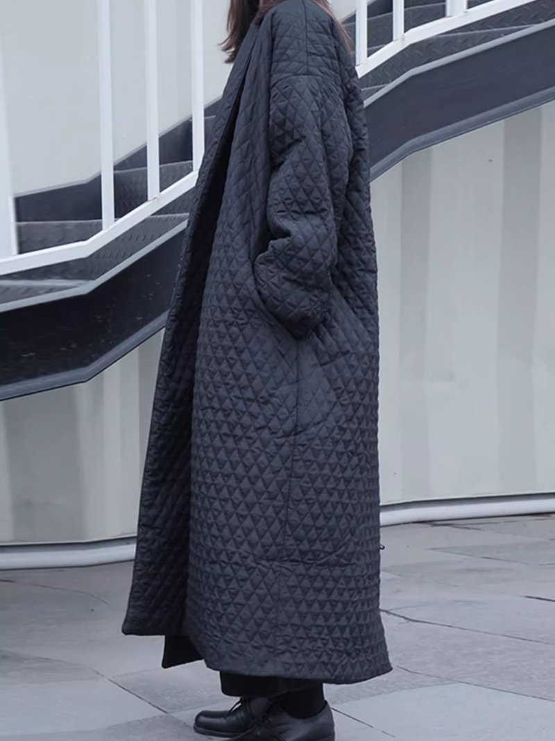 Oversized Quilted Duster Coat in Minimal Silhouette, Luxe Winter Essential
