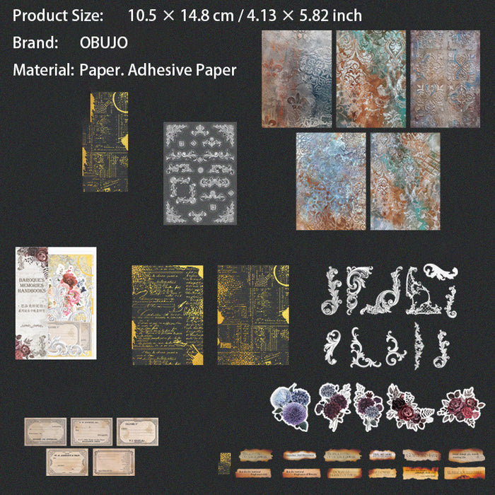 76 Pcs Baroque Theme Junk Jounral Paper and Stickers Kit BLKJY