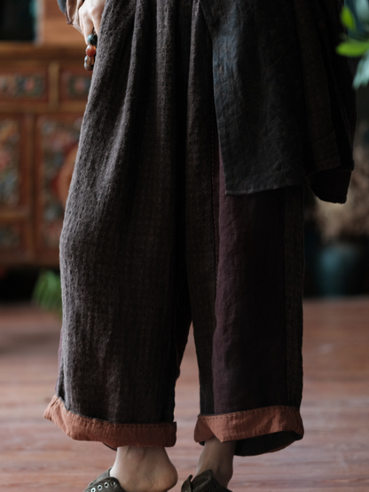 Women's Summer Adjustable Plaid Elastic Waist Pants Loose Bottom