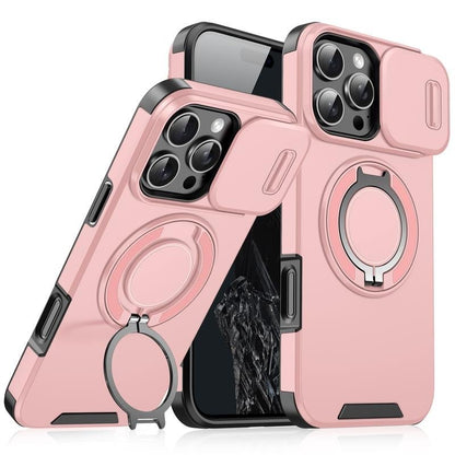 Case with Slide Camera Cover & Rotatable Ring Kickstand,  Grade Shockproof Protective Case for iPhone 11/12/13/14/15/16/17 Series