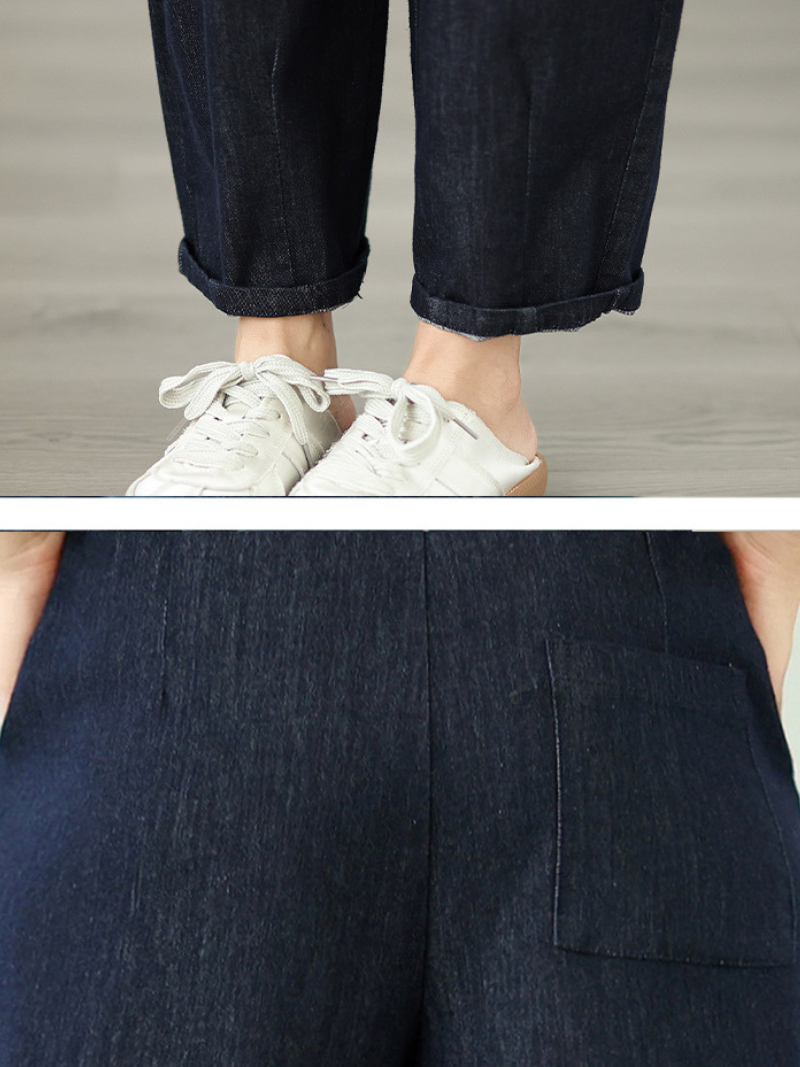 Chic Relaxed Wide-Leg Denim Cotton Pants with Drawstring Waistband for Women