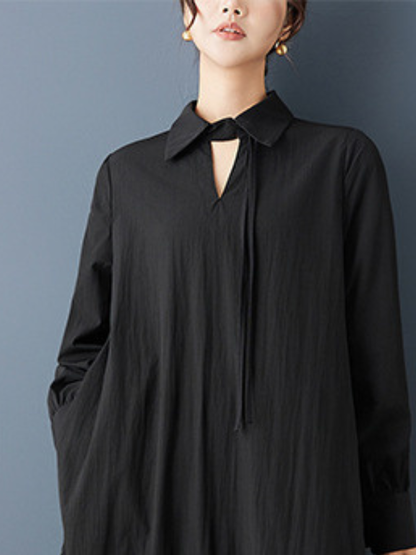 Chic Collared Tiered Maxi Dress with Tie Neck and Ruched Hem