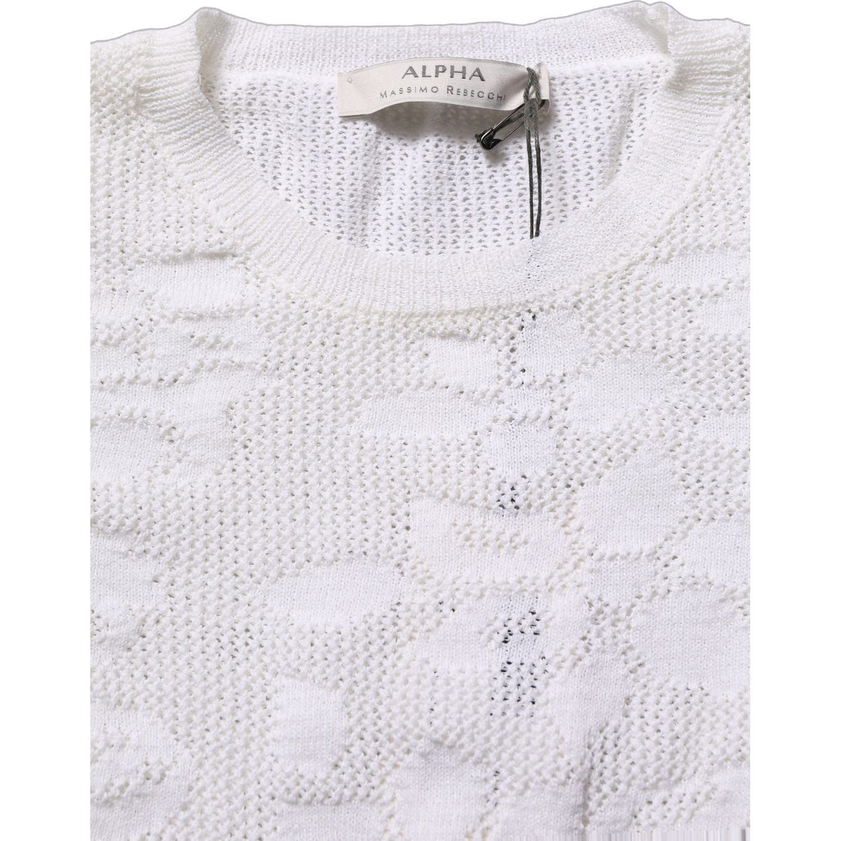 Alpha Studio White Floral Lace Knit Fabric Short Sleeves Blouse Top