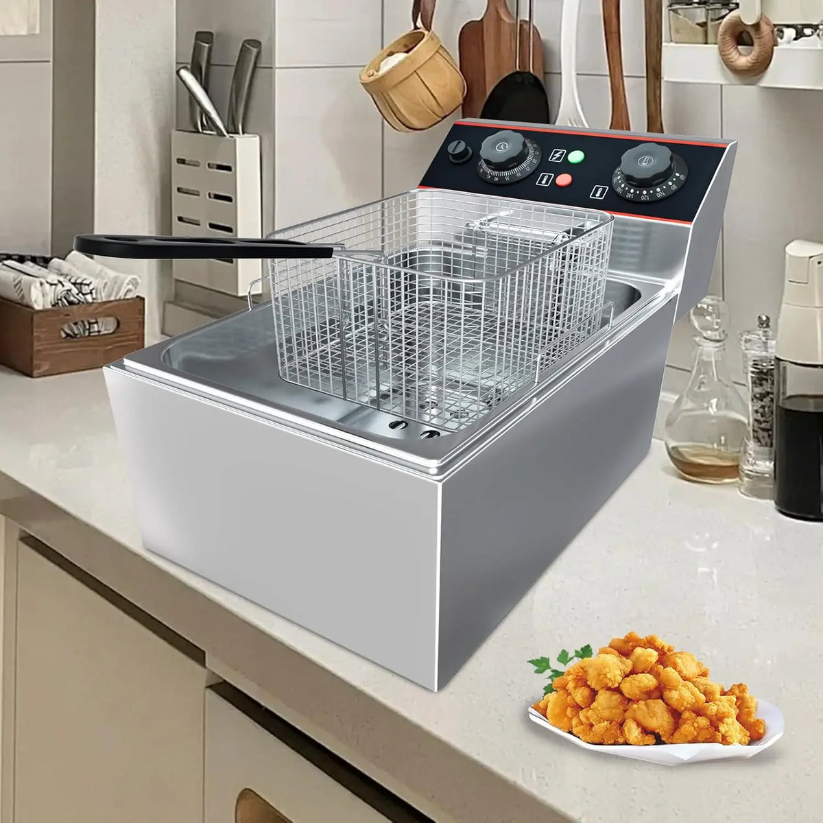 Commercial Electric Deep Fryer with Baskets Stainless Steel Adjustable Temperature Deep Fryer for Restaurant and Home
