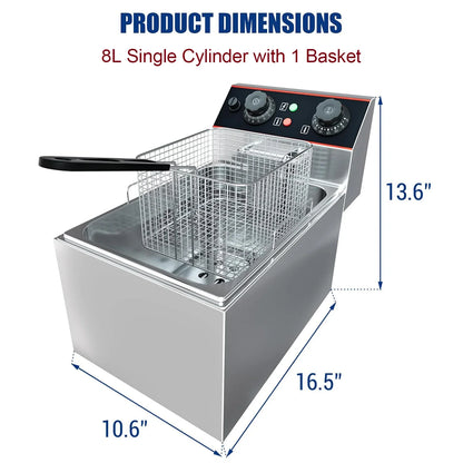 Commercial Electric Deep Fryer with Baskets Stainless Steel Adjustable Temperature Deep Fryer for Restaurant and Home