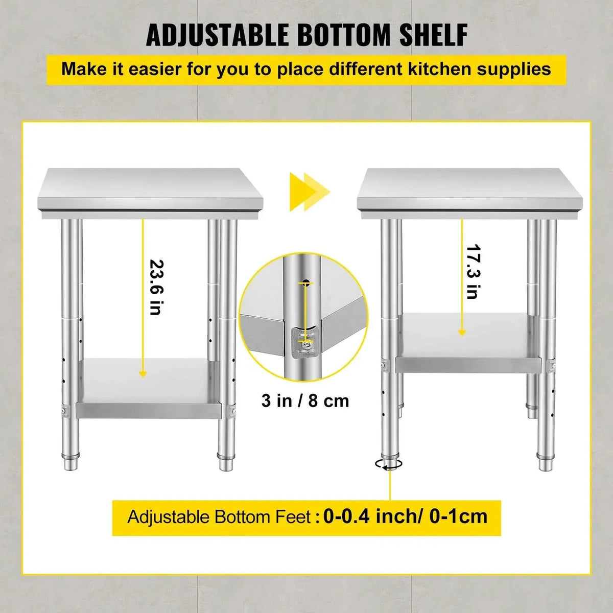 SucceBuy Stainless Steel Table for Prep & Work Metal Commercial Kitchen Heavy Duty Table with Adjustable Shelf