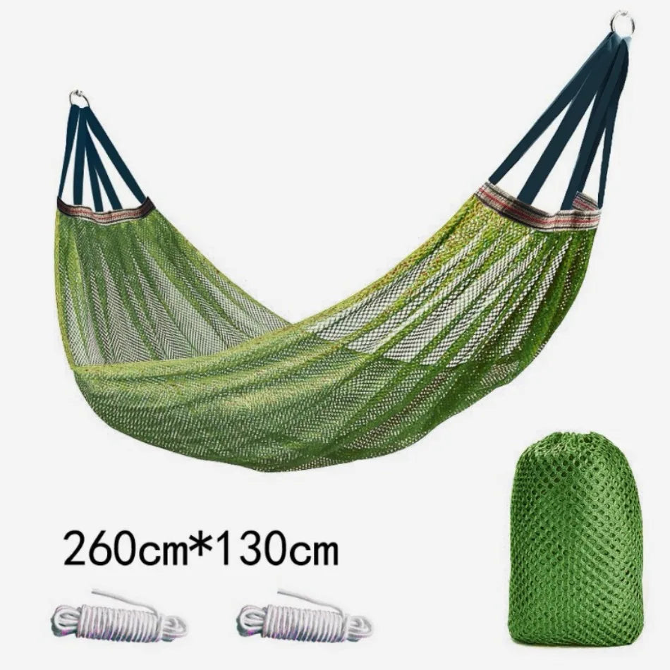 Outdoor Hammock with Ice Silk Mesh, Swing Bent Pole Anti-Tip Camping Travel Accessories
