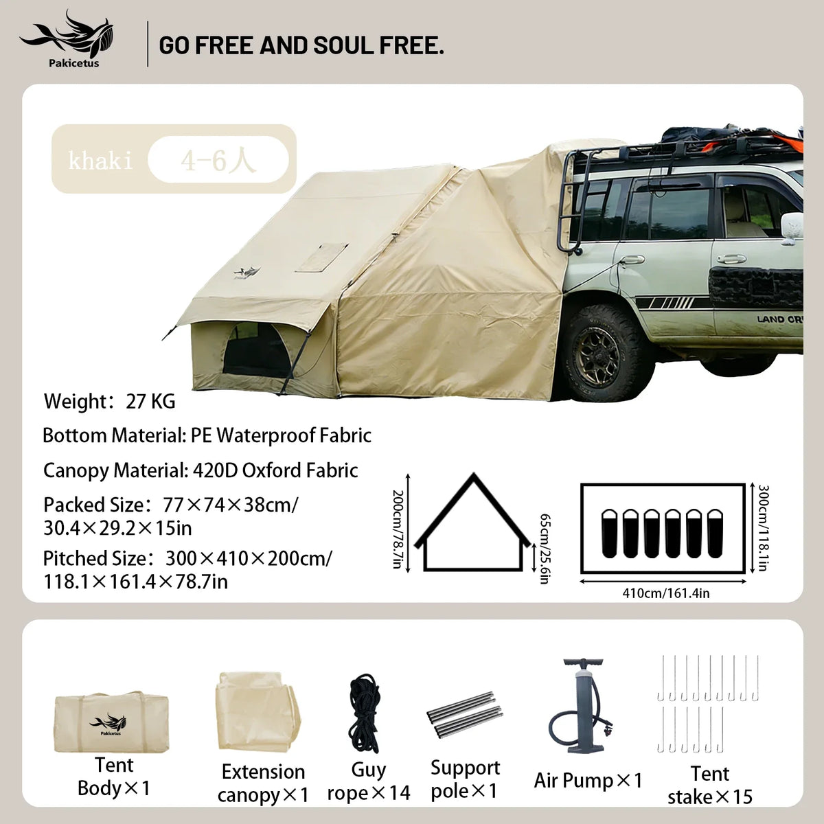 PAKICETUS Inflatable Camping Tent – 4-8 Person Portable 4-Season Waterproof Tent with Windows