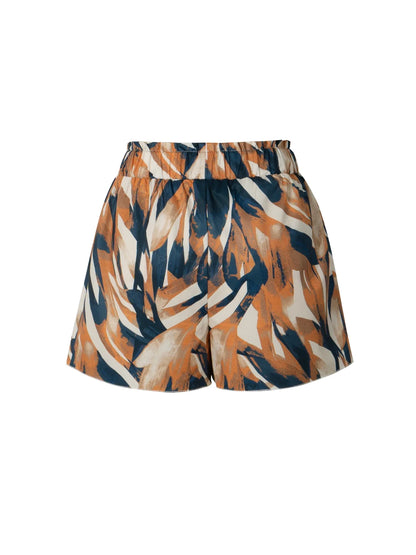 Women Casual Shorts Boho Abstract Print High Waist Ruffled Hem Drawstring Waist Flowy A Line Spring Summer Beach Vacation Shorts