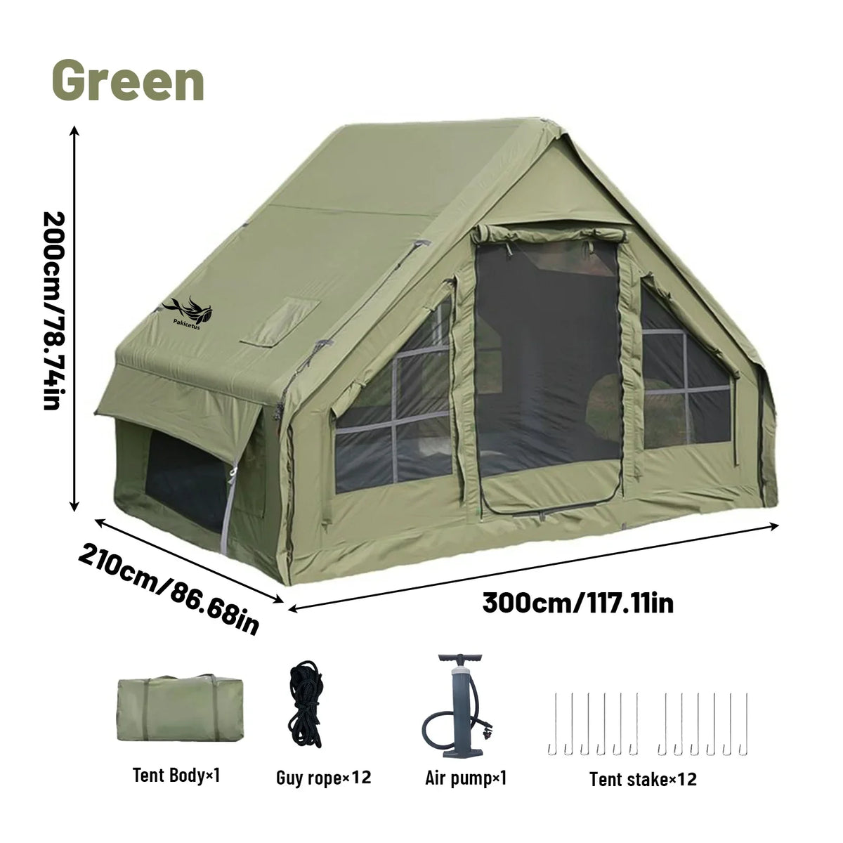 PAKICETUS Inflatable Camping Tent – 4-8 Person Portable 4-Season Waterproof Tent with Windows