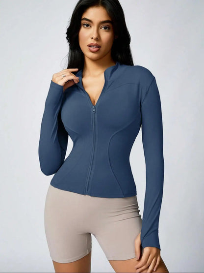 Fitfemme Women's Slim Fit Full - Zip Long - Sleeve Quick - Dry Breathable Athletic Workout Jacket