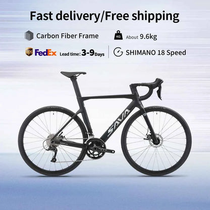 SAVA Carbon Fiber Racing Road Bicycle Carbon Frame Bicycle Integrated Handlebar SHIMANO 18-Speed Adult Competition Bicycle