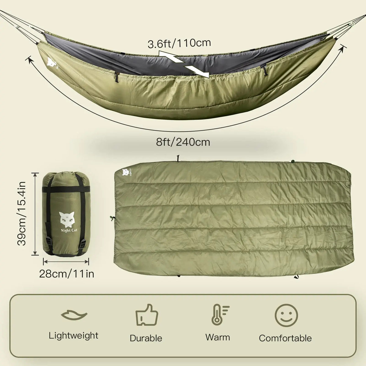4-Season Hammock Under Quilt – Insulated Sleeping Blanket, Rated 5–20°C