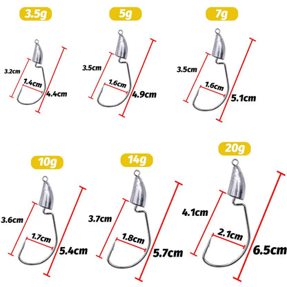 10PCS Metal Jig Head Worm Hook 3.5g 5g 7g 10g 20g Weight Crank Fishhook Gear Sinker Pesca for Soft Lure Texas Rig Fishing Tackle