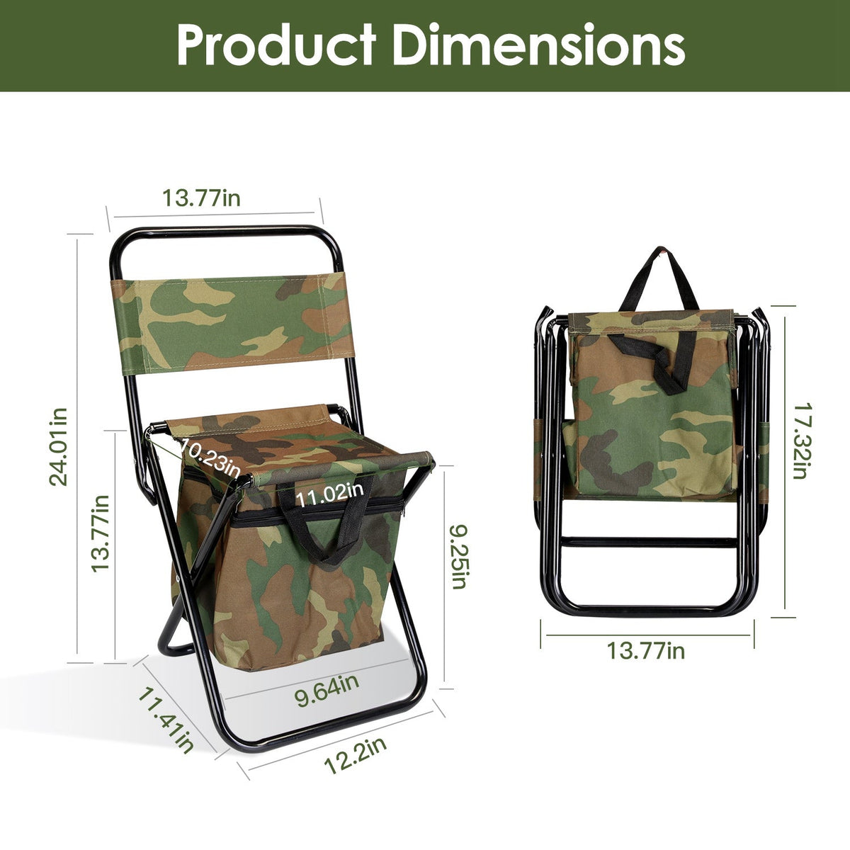 Foldable Fishing Chair with Backrest & Built-In 10L Cooler Bag