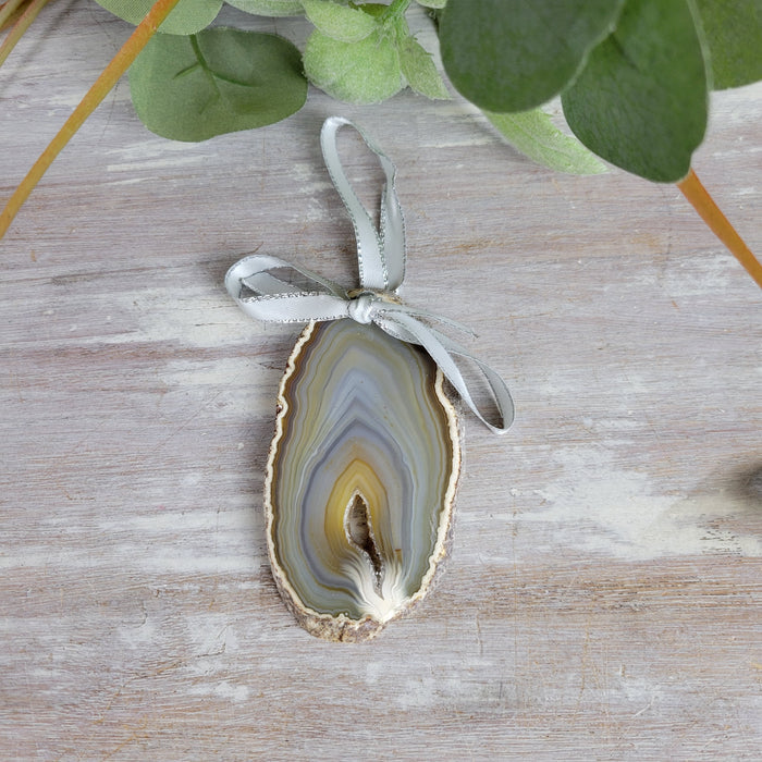 Agate Slice Ornament 3.5" with Ribbon - Pink Blue, Purple, Natural, Teal