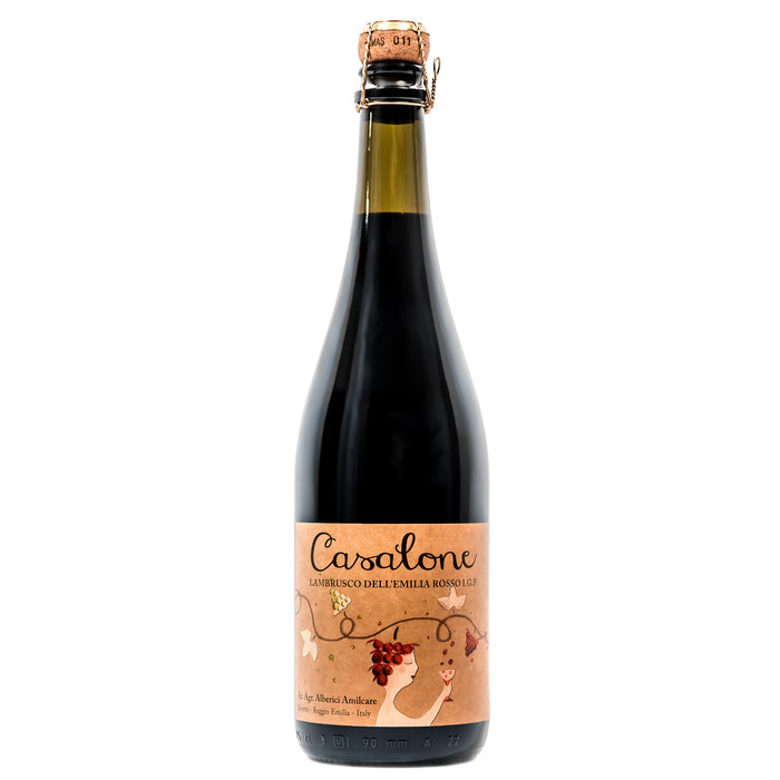 Alberici Casalone Lambrusco 2020 wine bottle with cork and label
