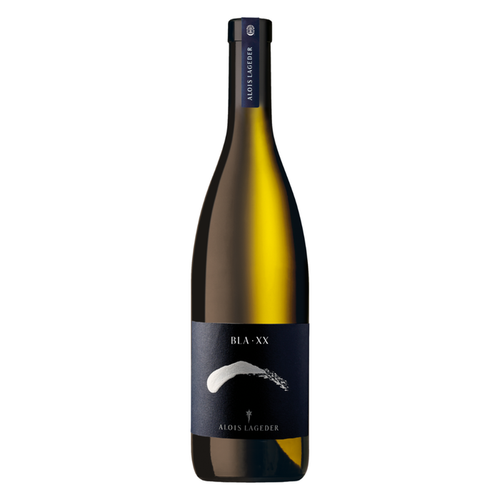 Alois Lageder BLA-XX Bianco wine bottle with dark label and white design