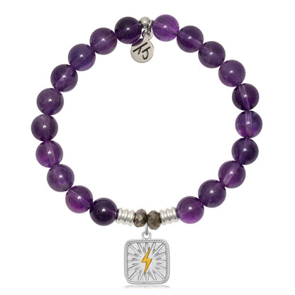 Amethyst Gemstone Bracelet with Lightning Bolt Sterling Silver Charm