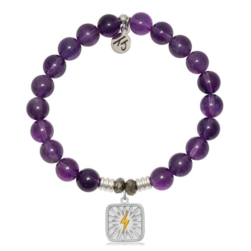 Amethyst Gemstone Bracelet with Lightning Bolt Sterling Silver Charm