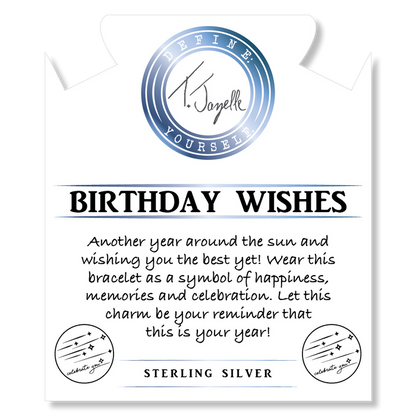 Aqua Amazonite Stone Bracelet with Birthday Wishes Sterling Silver Charm
