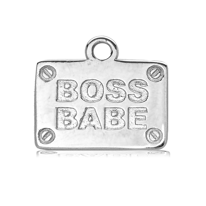 Aqua Amazonite Stone Bracelet with Boss Babe Sterling Silver Charm