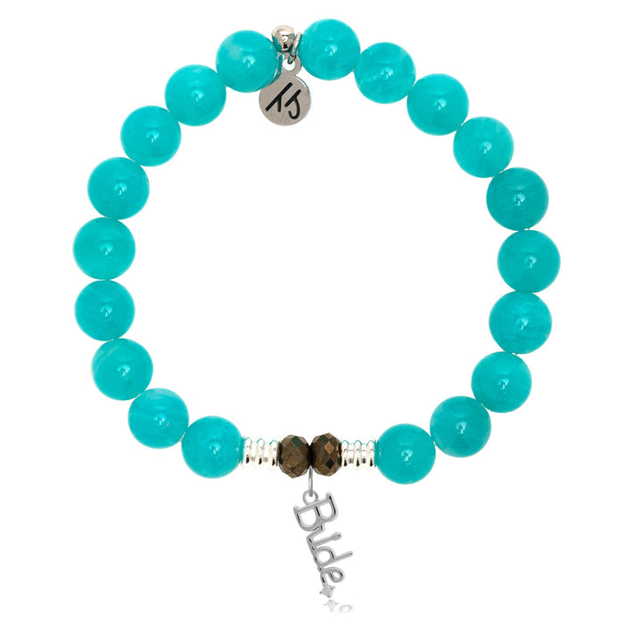 Aqua Amazonite Stone Bracelet with Bride Sterling Silver Charm
