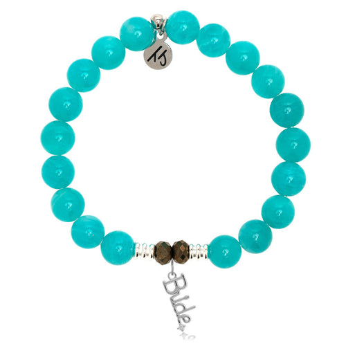 Aqua Amazonite Stone Bracelet with Bride Sterling Silver Charm