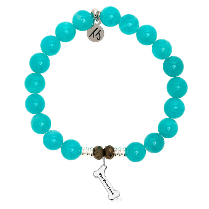 Aqua Amazonite Stone Bracelet with Fur Ever Love Sterling Silver Charm