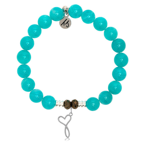 Aqua Amazonite Stone Bracelet with Infinity Heart Sterling Silver Charm