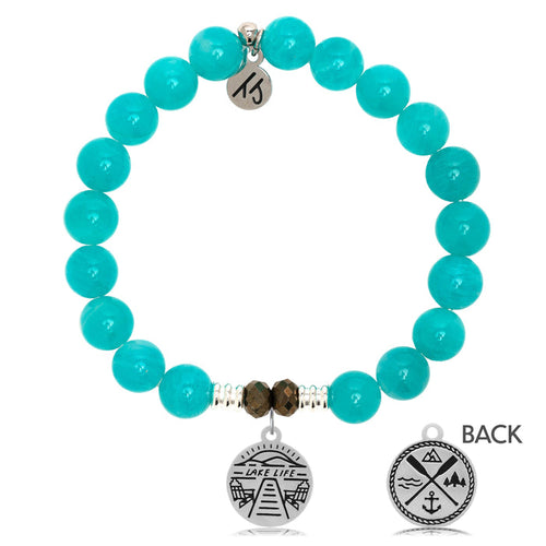 Aqua Amazonite Stone Bracelet with Lake Life Sterling Silver Charm