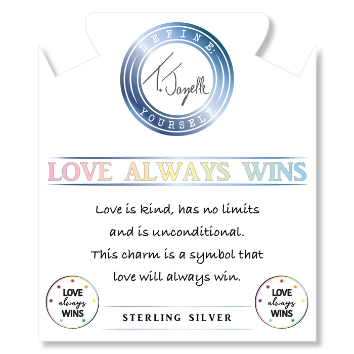 Aqua Amazonite Stone Bracelet with Love Always Wins Sterling Silver Charm
