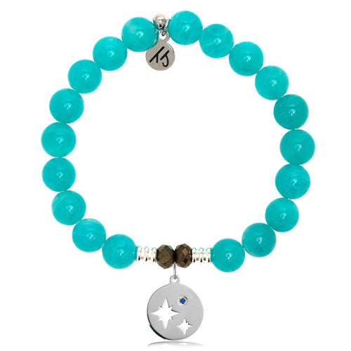 Aqua Amazonite Stone Bracelet with Mother Son Sterling Silver Charm