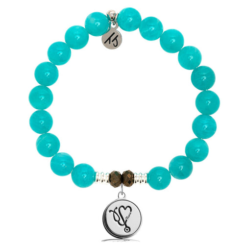 Aqua Amazonite Stone Bracelet with Nurse Sterling Silver Charm