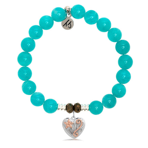 Aqua Amazonite Stone Bracelet with Renewal Heart Sterling Silver Charm