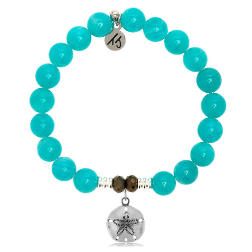 Aqua Amazonite Stone Bracelet with Sand Dollar Sterling Silver Charm