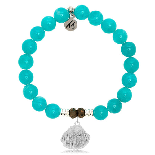 Aqua Amazonite Stone Bracelet with Seashell Sterling Silver Charm