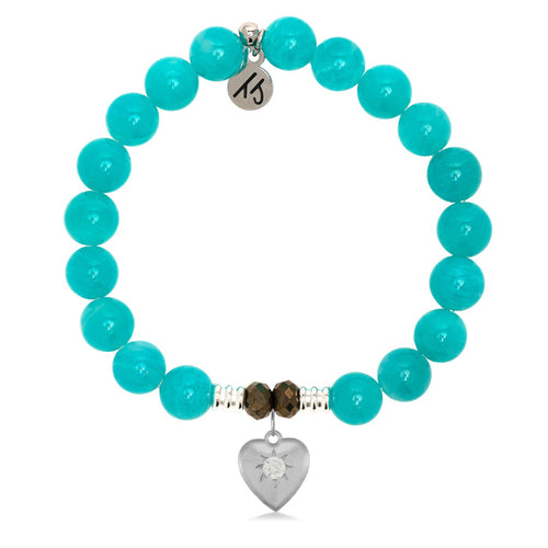 Aqua Amazonite Stone Bracelet with Self Love Sterling Silver Charm