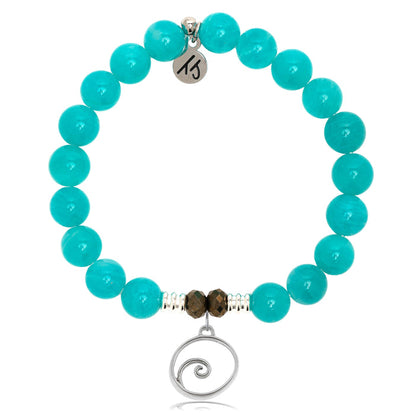 Aqua Amazonite Stone Bracelet with Wave Sterling Silver Charm