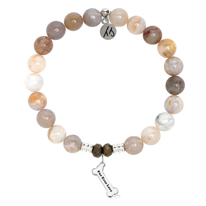 Australian Agate Stone Bracelet with Fur Ever Love Sterling Silver Charm