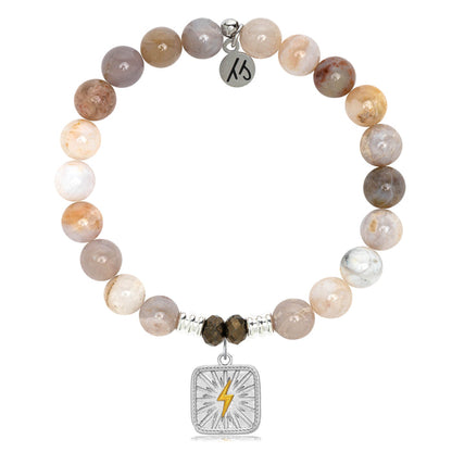 Australian Agate Stone Bracelet with Lightning Bolt Sterling Silver Charm